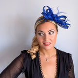 Royal cobalt blue crystal feather fascinator hat House of Hats