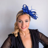Royal cobalt blue crystal feather fascinator hat House of Hats