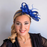 Royal cobalt blue crystal feather fascinator hat House of Hats