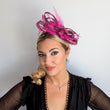 Magenta pink crystal feather fascinator hat