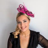 Magenta pink crystal feather fascinator hat