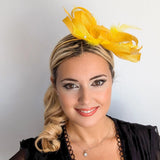 Yellow crystal feather fascinator hat House of Hats