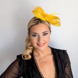 Yellow crystal feather fascinator hat House of Hats