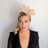 Beige peach feather petal fan fascinator hat