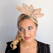 Beige peach feather petal fan fascinator hat