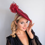 Burgundy large flower saucer disc fascinator hat