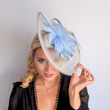 Aquamarine blue feather large teardrop fascinator hat
