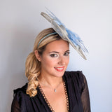 Aquamarine blue feather large teardrop fascinator hat