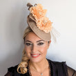 Caramel beige flower fascinator disc saucer hat