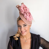 Blush pink flower fascinator disc saucer hat
