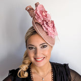 Blush pink flower fascinator disc saucer hat