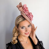 Blush pink flower fascinator disc saucer hat