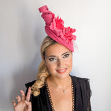 Fuchsia pink flower fascinator disc saucer hat