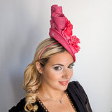 Fuchsia pink flower fascinator disc saucer hat