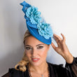 Sea blue flower fascinator disc saucer hat