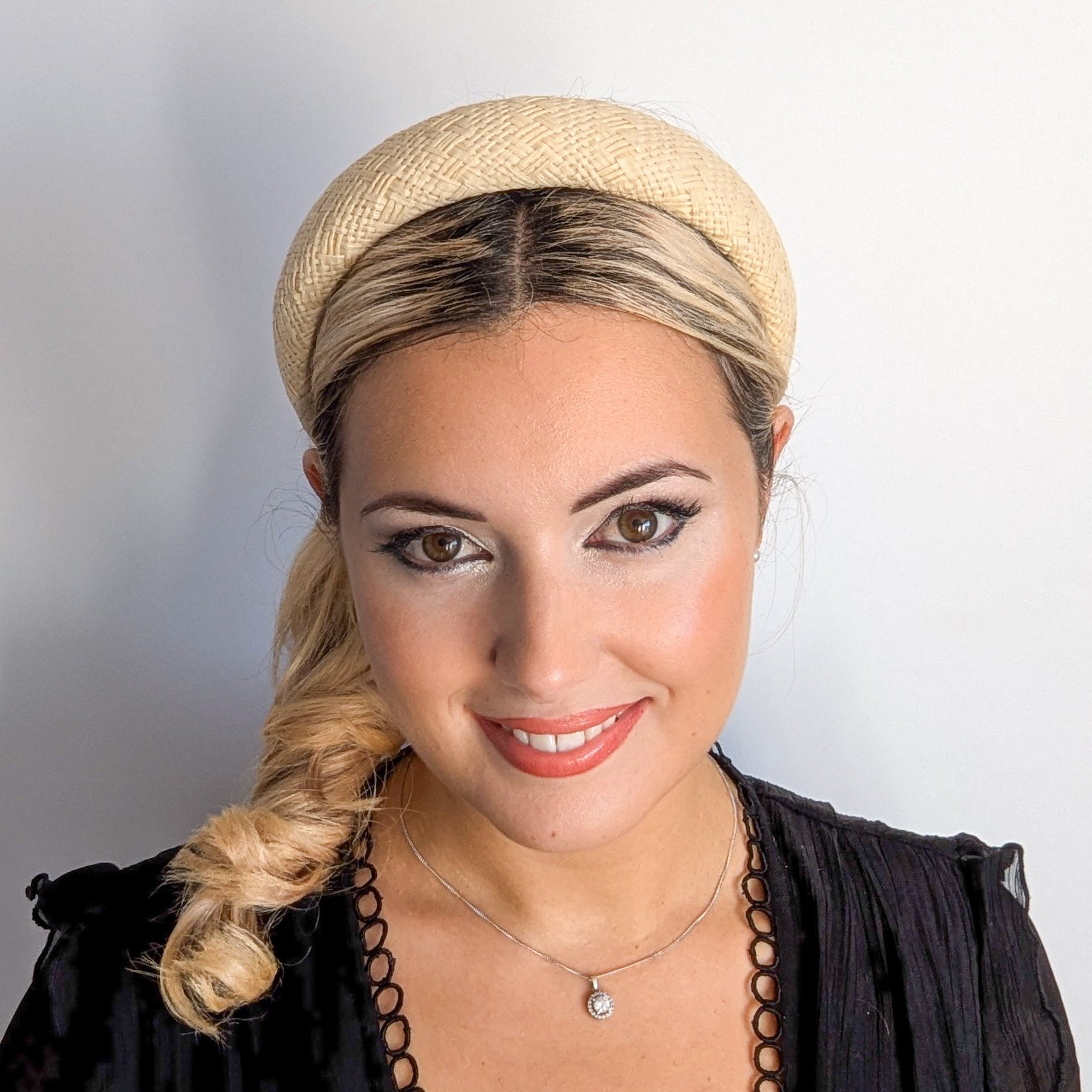 Raffia straw padded headband fascinator