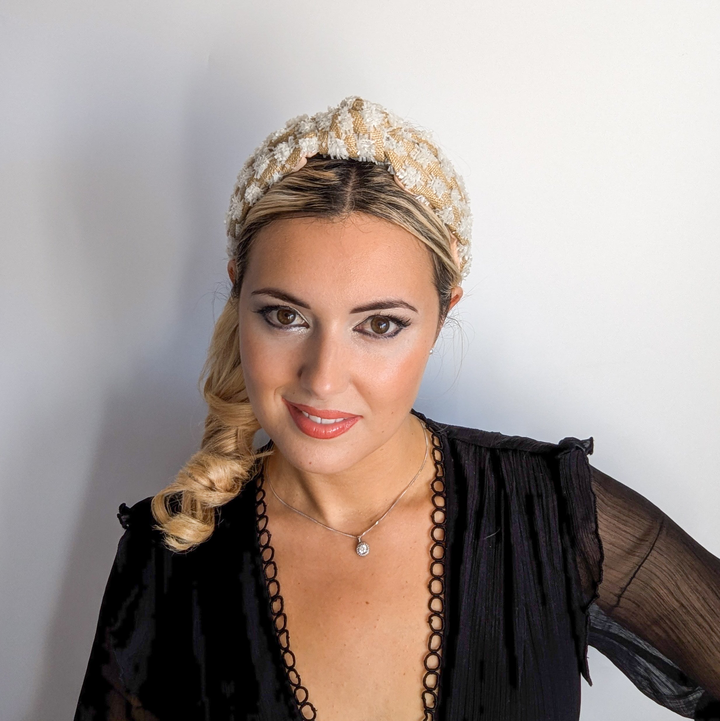 Raffia straw knot headband fascinator