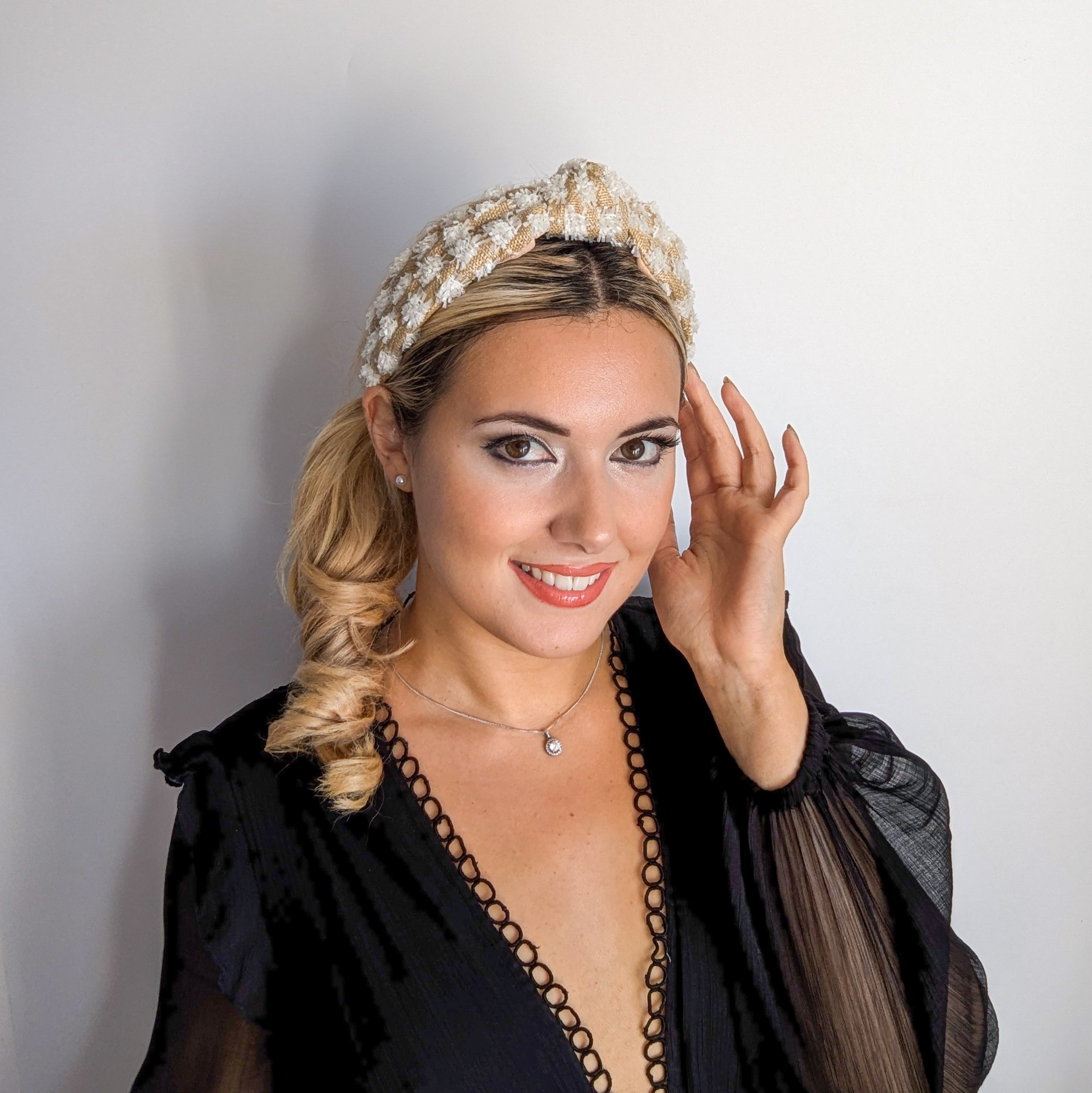 Raffia straw knot headband fascinator