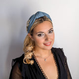 Denim crystal knot headband fascinator
