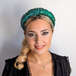 Emerald green crystal padded satin headband fascinator