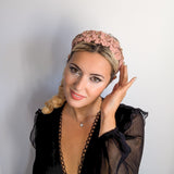 Dusty rose pink crystal flower headband fascinator