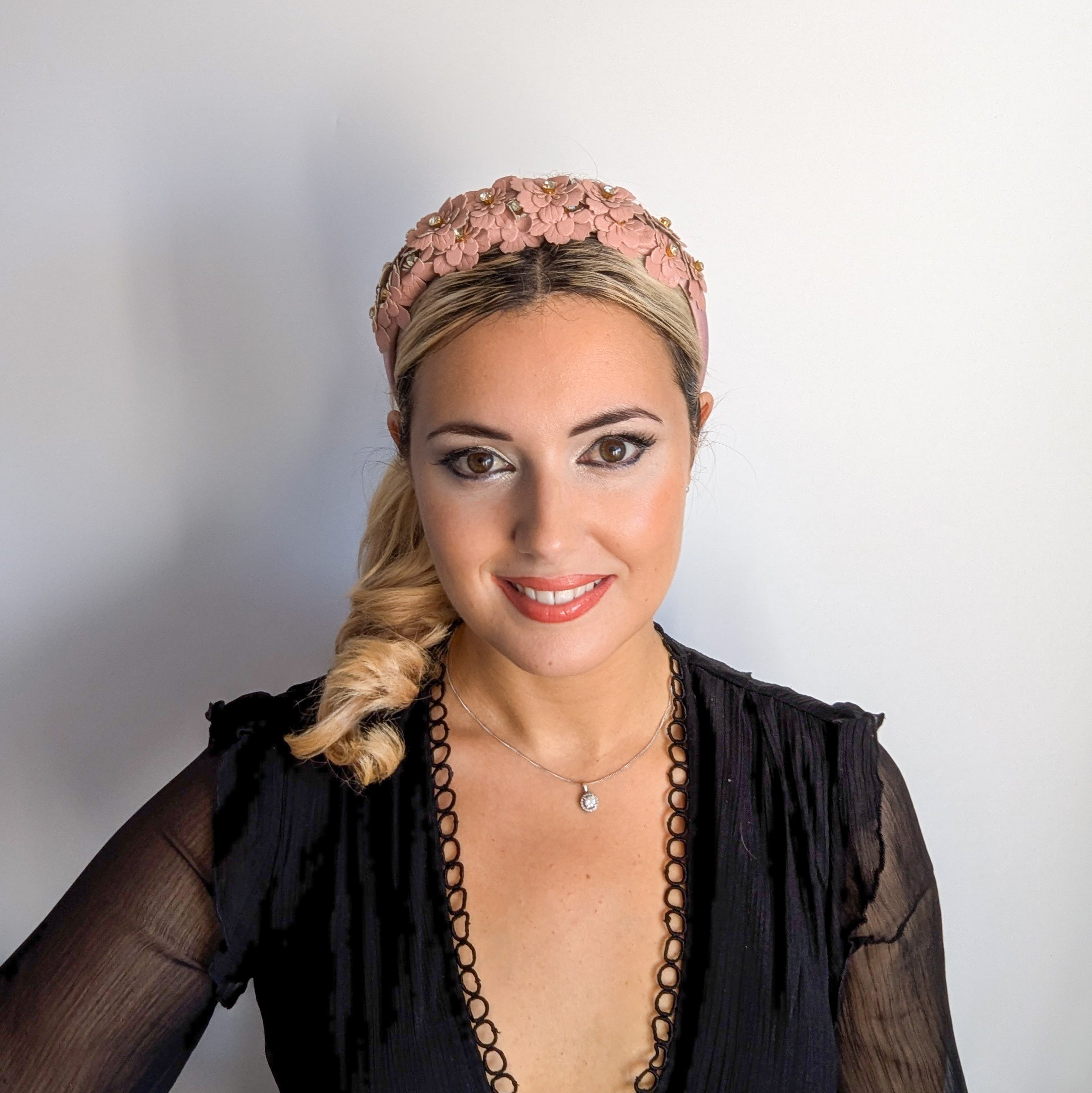 Dusty rose pink crystal flower headband fascinator