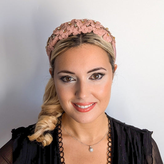 Dusty rose pink crystal flower headband fascinator