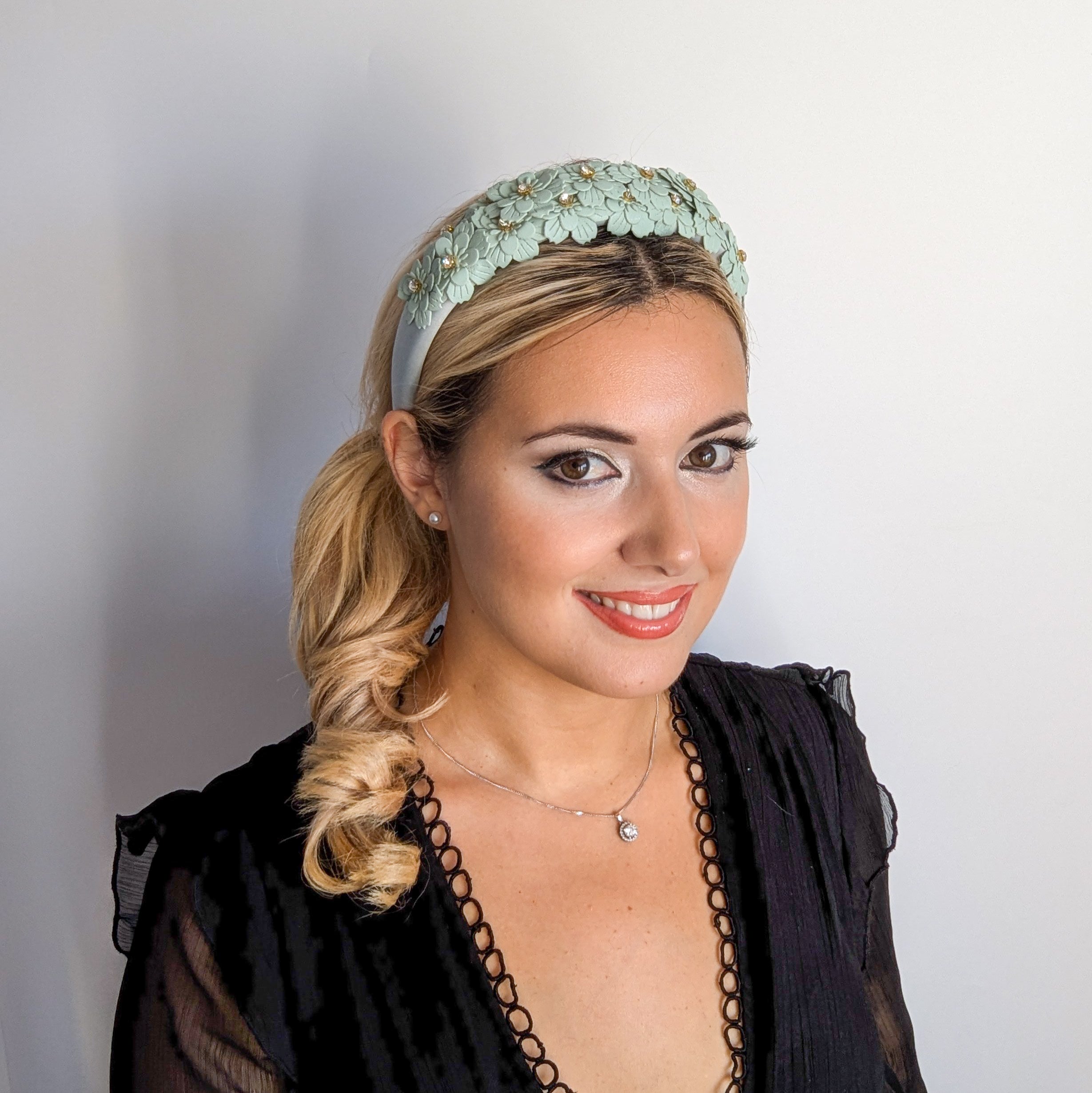 Aquamarine blue crystal flower headband fascinator