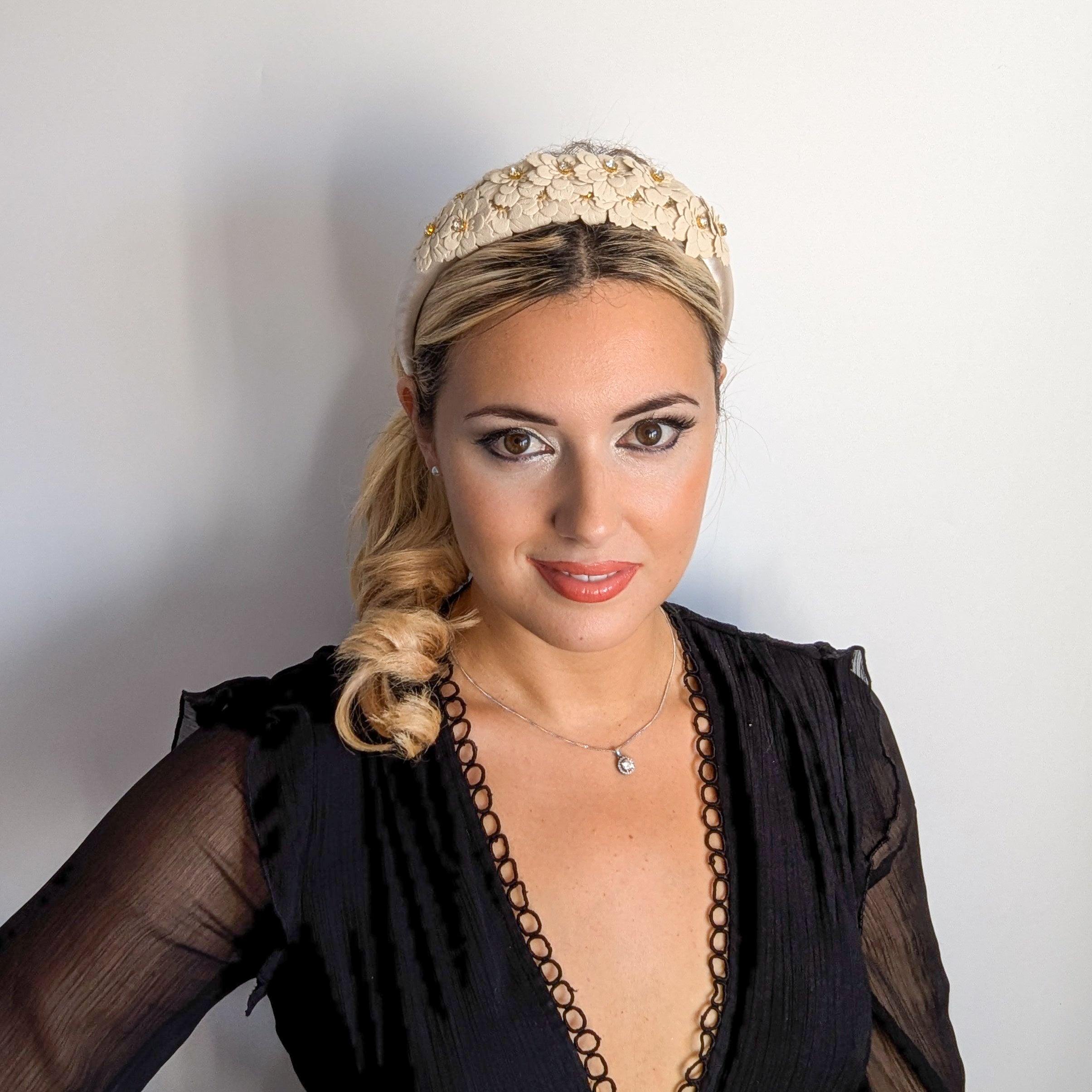 Cream crystal flower headband fascinator