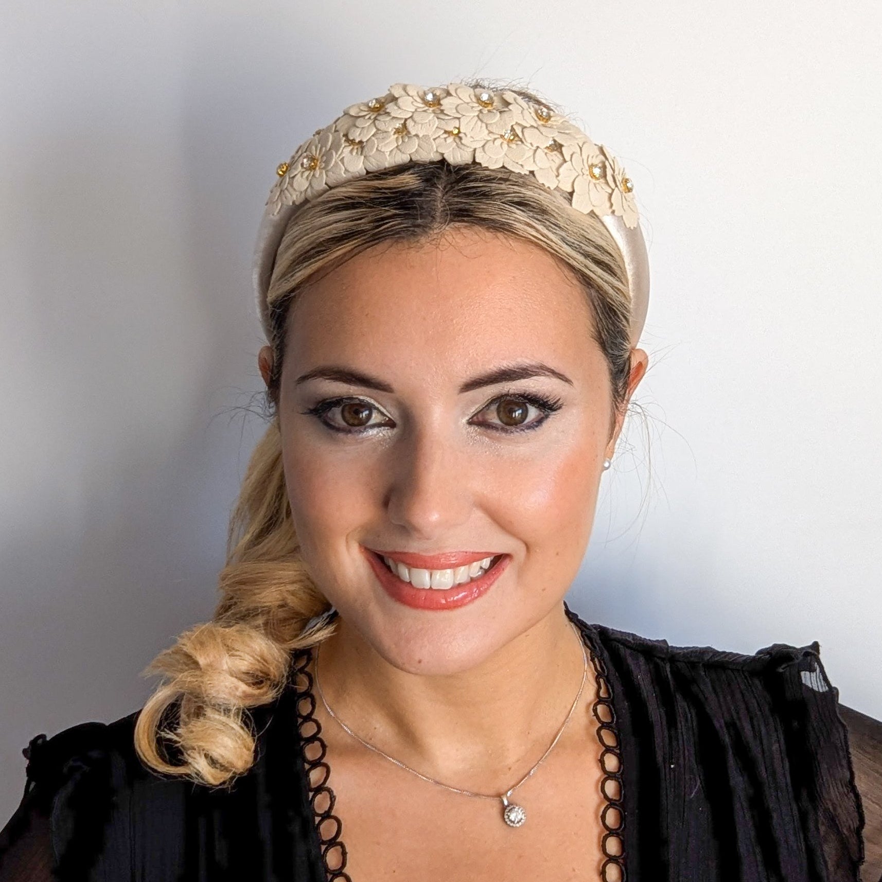 Cream crystal flower headband fascinator