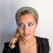 Dark sage green crystal padded headband fascinator