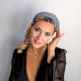 Dark dusty blue crystal padded headband fascinator