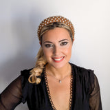 Rust brown crystal padded headband fascinator