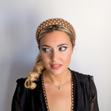 Rust brown crystal padded headband fascinator