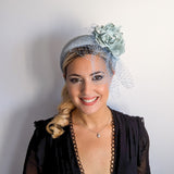 Aquamarine blue flower padded velvet headband fascinator
