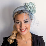 Aquamarine blue flower padded velvet headband fascinator