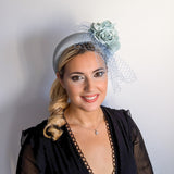 Aquamarine blue flower padded velvet headband fascinator