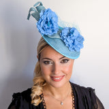Seafoam mint green flower fascinator disc saucer hat