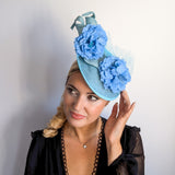 Seafoam mint green flower fascinator disc saucer hat