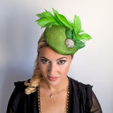 Lime green feather pearl fascinator hat