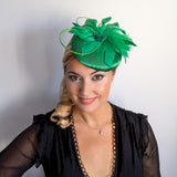 Shamrock green feather satin fascinator hat