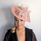 Blush pink large teardrop feather fascinator hat