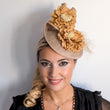 Caramel beige flower fascinator disc saucer hat