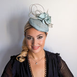 Aquamarine blue flower fascinator hat