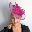 Magenta pink feather large teardrop fascinator hat