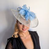 Aquamarine blue feather large teardrop fascinator hat