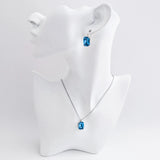 Aqua blue crystal silver emerald cut drop earrings - House of Hats