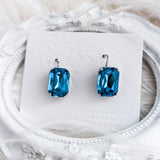 Aqua blue crystal silver emerald cut drop earrings - House of Hats