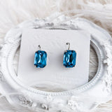Aqua blue crystal silver emerald cut drop earrings - House of Hats