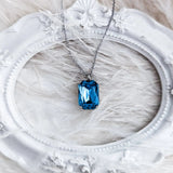 Aqua blue crystal silver emerald cut necklace - House of Hats